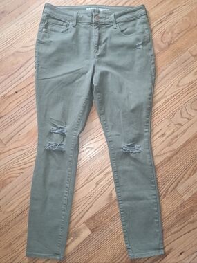 Old Navy Rockstar Mid Rise‎ Pants Green Khaki Distressed 12 Womens